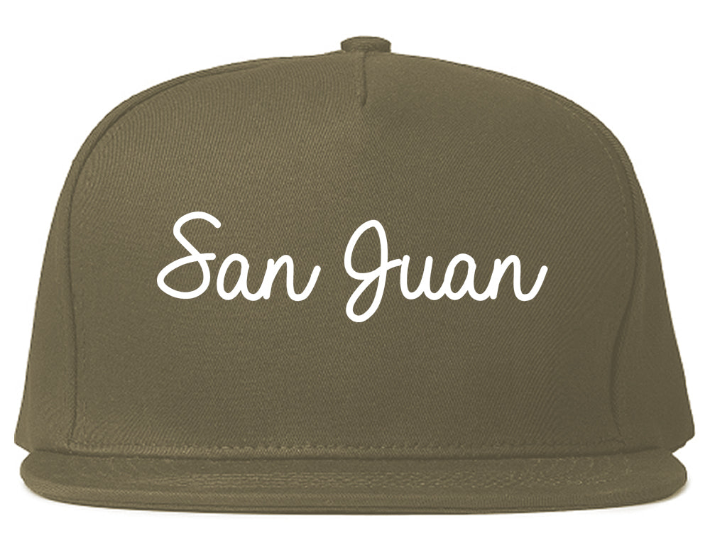 San Juan Texas TX Script Mens Snapback Hat Grey