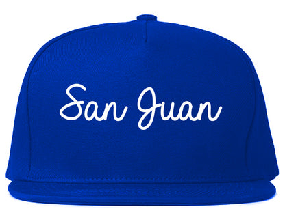 San Juan Texas TX Script Mens Snapback Hat Royal Blue