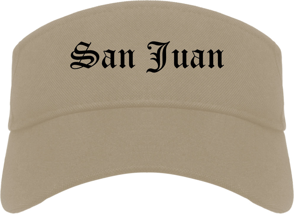 San Juan Texas TX Old English Mens Visor Cap Hat Khaki