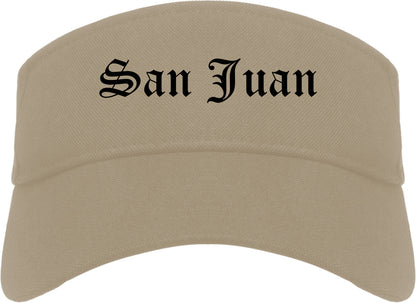 San Juan Texas TX Old English Mens Visor Cap Hat Khaki