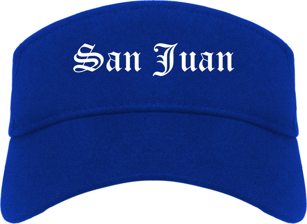 San Juan Texas TX Old English Mens Visor Cap Hat Royal Blue