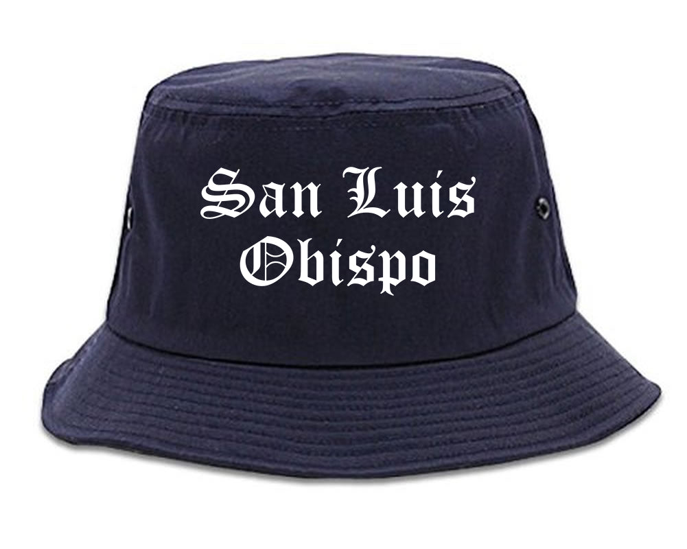 San Luis Obispo California CA Old English Mens Bucket Hat Navy Blue