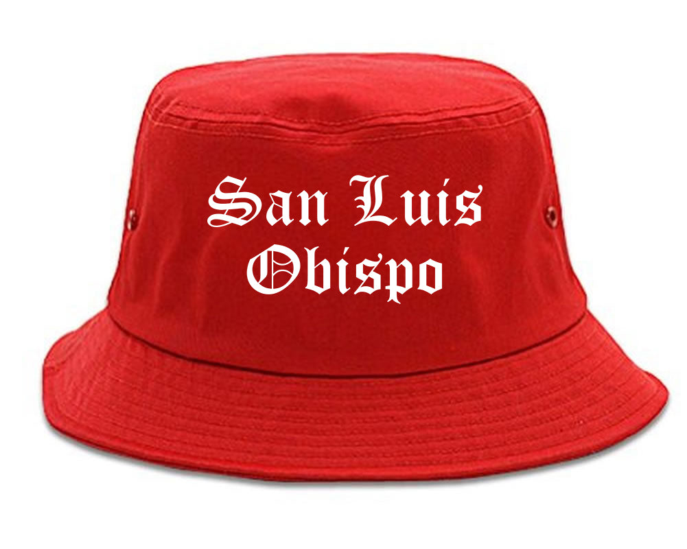 San Luis Obispo California CA Old English Mens Bucket Hat Red