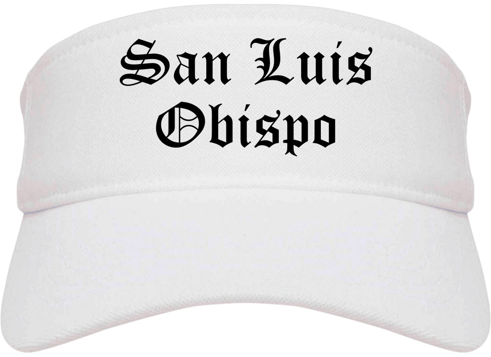 San Luis Obispo California CA Old English Mens Visor Cap Hat White
