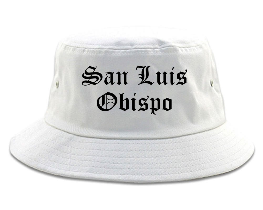 San Luis Obispo California CA Old English Mens Bucket Hat White