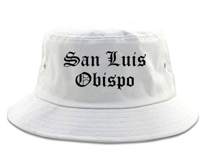 San Luis Obispo California CA Old English Mens Bucket Hat White