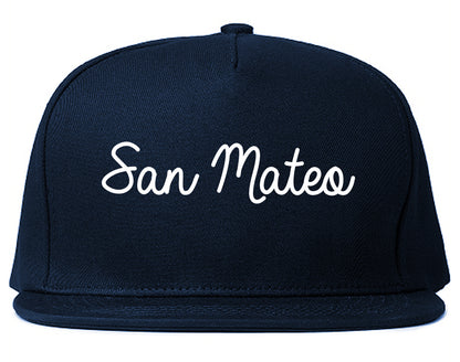San Mateo California CA Script Mens Snapback Hat Navy Blue