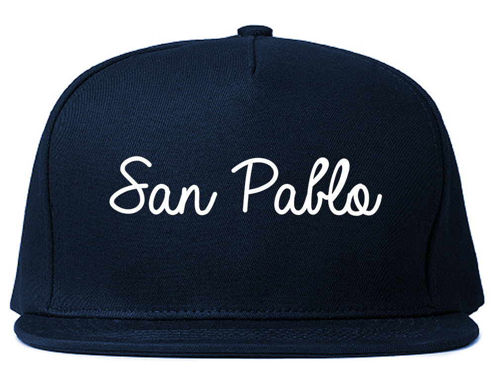 San Pablo California CA Script Mens Snapback Hat Navy Blue