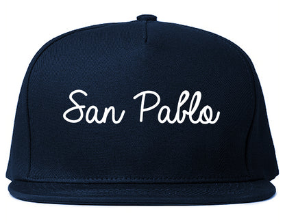 San Pablo California CA Script Mens Snapback Hat Navy Blue