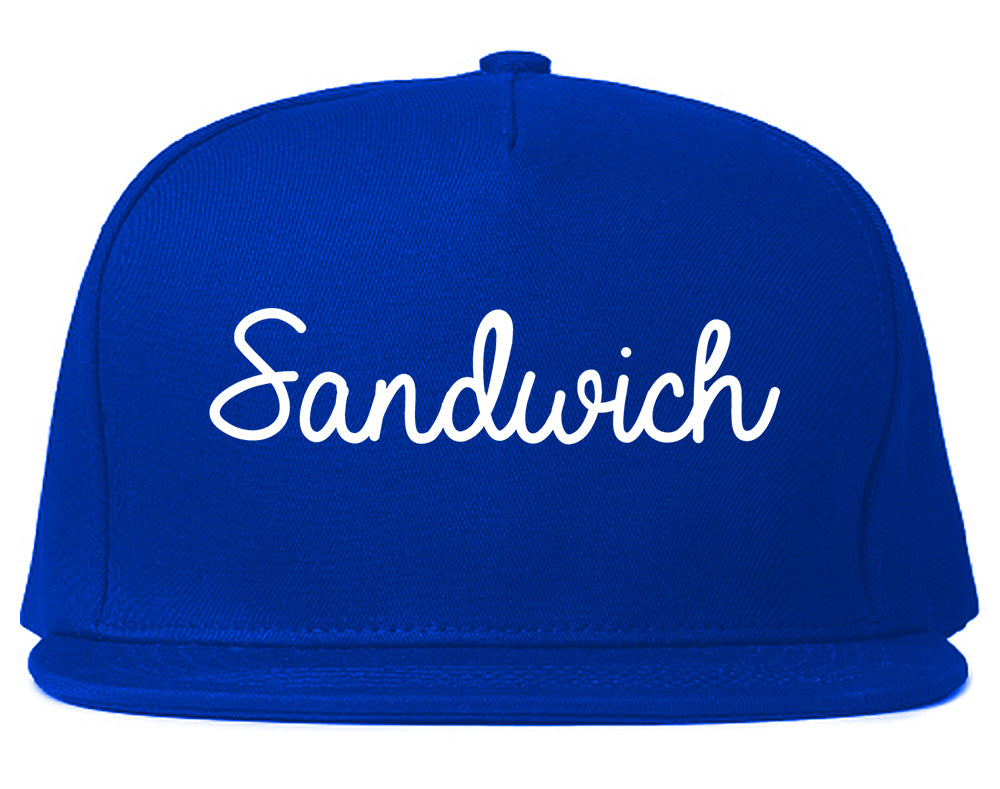 Sandwich Illinois IL Script Mens Snapback Hat Royal Blue