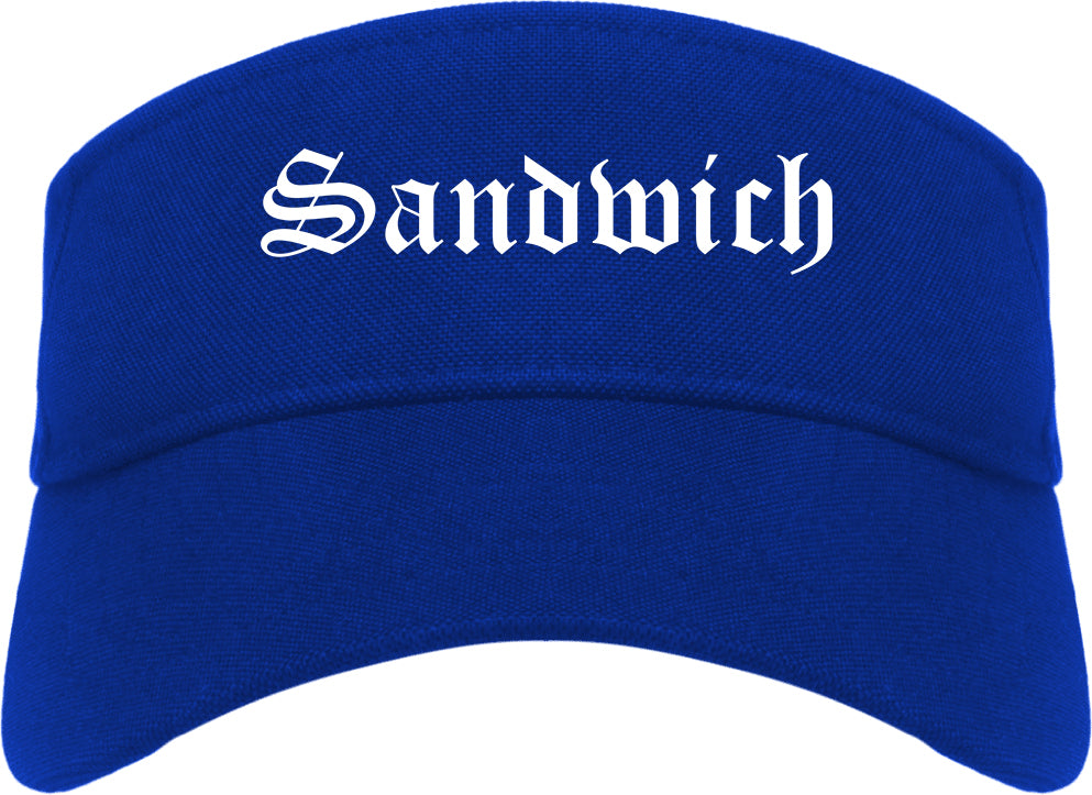 Sandwich Illinois IL Old English Mens Visor Cap Hat Royal Blue