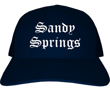 Sandy Springs Georgia GA Old English Mens Trucker Hat Cap Navy Blue