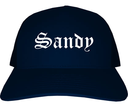 Sandy Utah UT Old English Mens Trucker Hat Cap Navy Blue