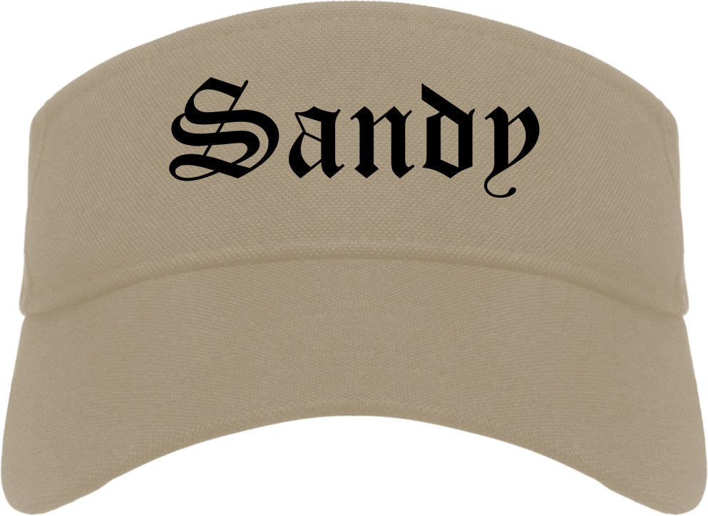 Sandy Utah UT Old English Mens Visor Cap Hat Khaki
