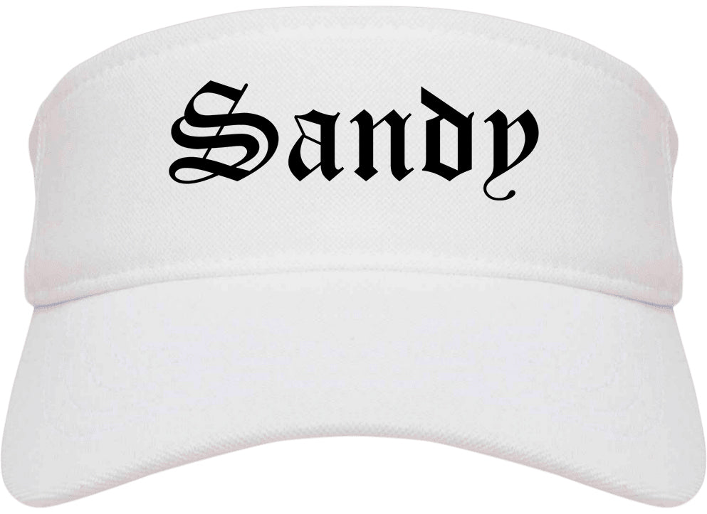Sandy Utah UT Old English Mens Visor Cap Hat White
