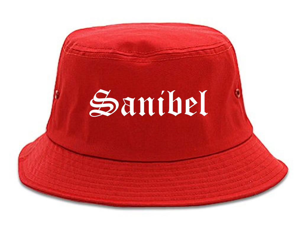 Sanibel Florida FL Old English Mens Bucket Hat Red