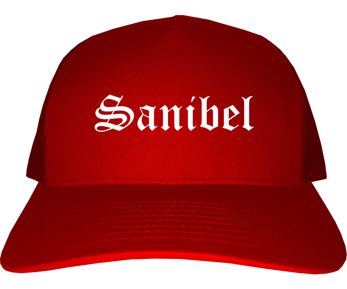 Sanibel Florida FL Old English Mens Trucker Hat Cap Red