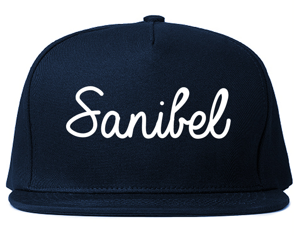 Sanibel Florida FL Script Mens Snapback Hat Navy Blue