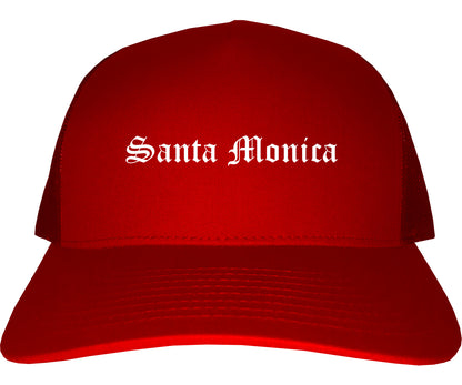 Santa Monica California CA Old English Mens Trucker Hat Cap Red