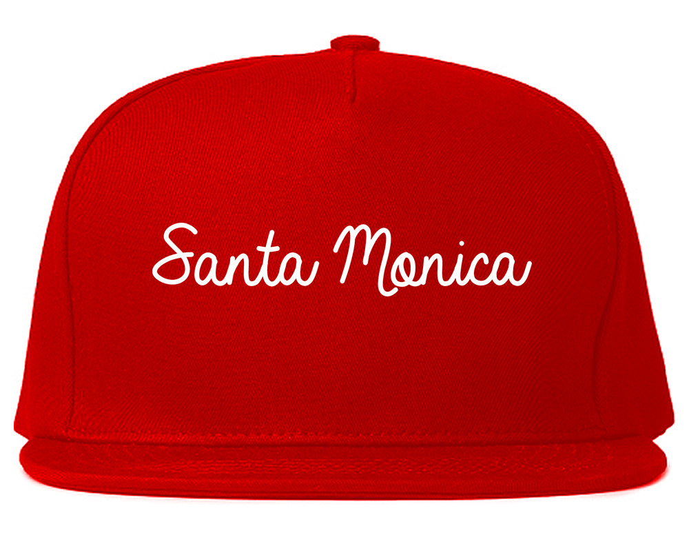 Santa Monica California CA Script Mens Snapback Hat Red