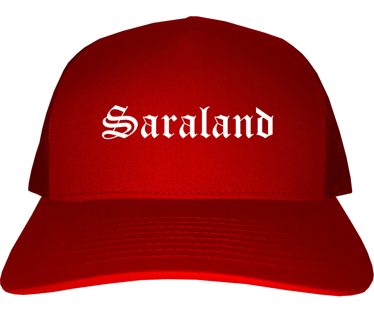 Saraland Alabama AL Old English Mens Trucker Hat Cap Red