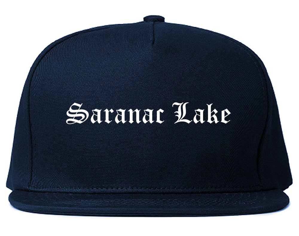 Saranac Lake New York NY Old English Mens Snapback Hat Navy Blue