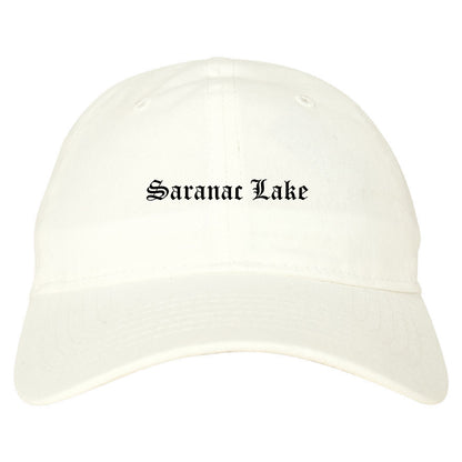 Saranac Lake New York NY Old English Mens Dad Hat Baseball Cap White