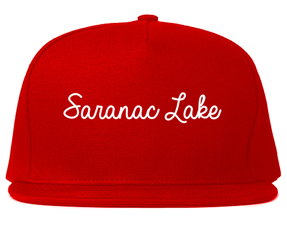 Saranac Lake New York NY Script Mens Snapback Hat Red