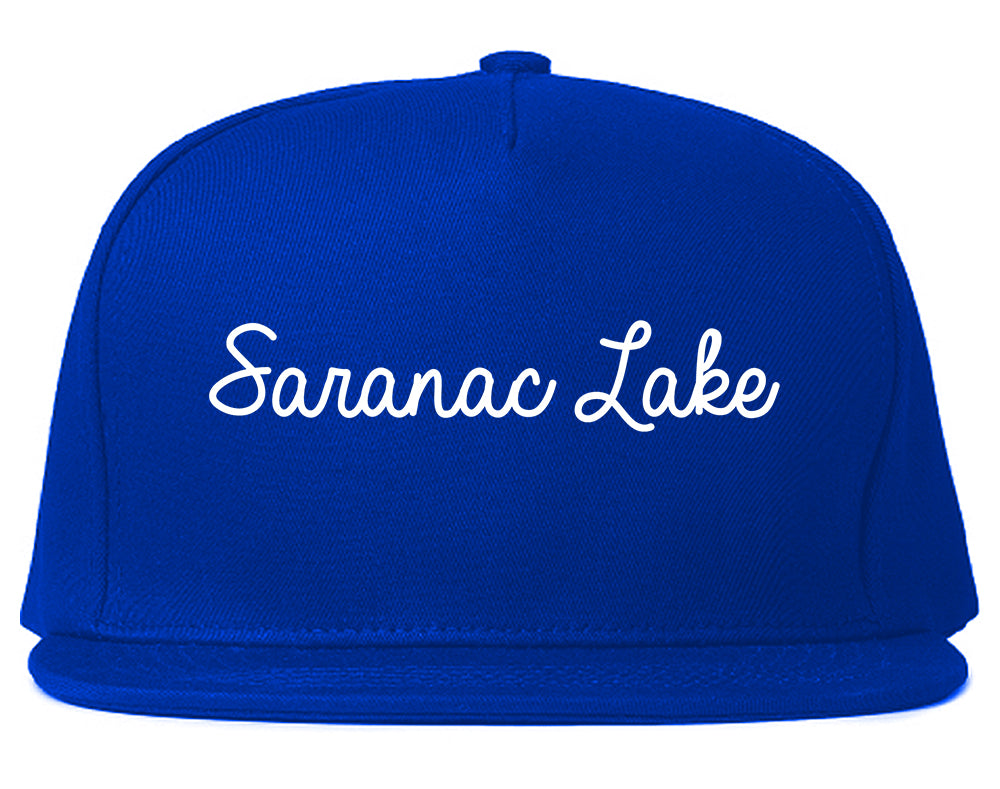 Saranac Lake New York NY Script Mens Snapback Hat Royal Blue