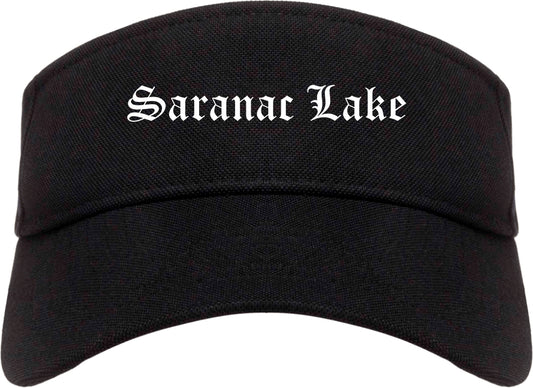 Saranac Lake New York NY Old English Mens Visor Cap Hat Black