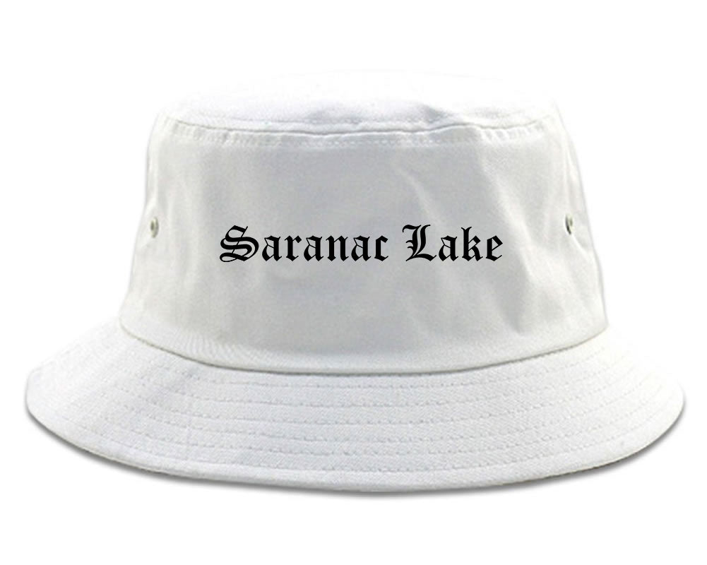 Saranac Lake New York NY Old English Mens Bucket Hat White