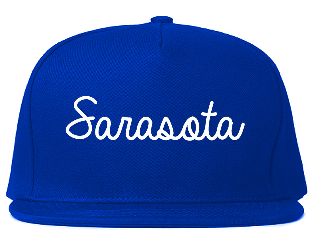 Sarasota Florida FL Script Mens Snapback Hat Royal Blue