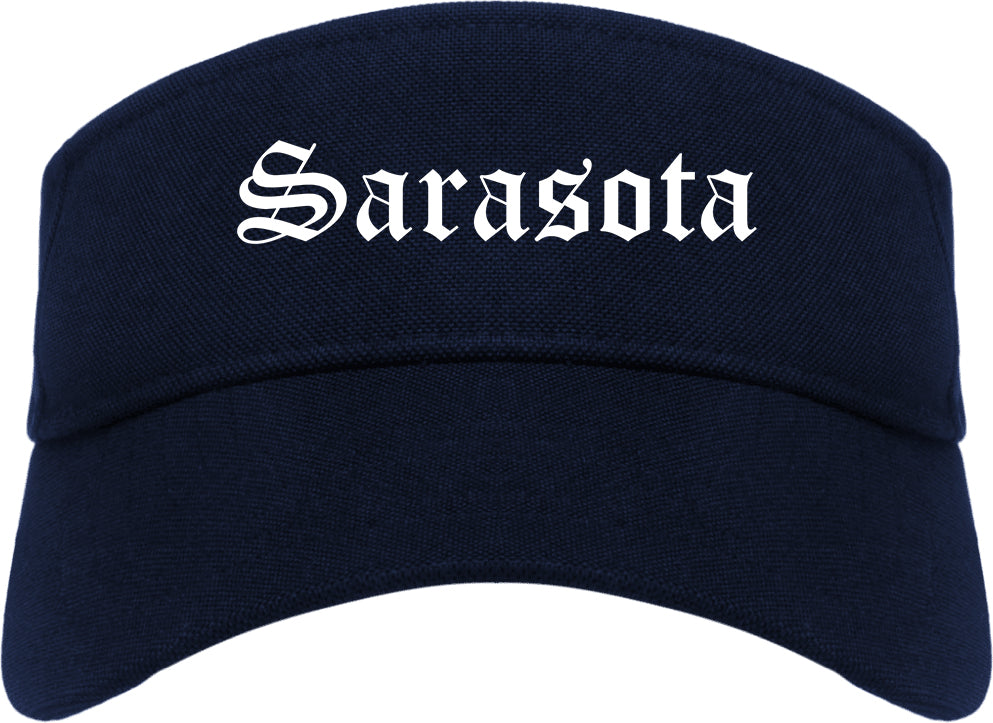 Sarasota Florida FL Old English Mens Visor Cap Hat Navy Blue