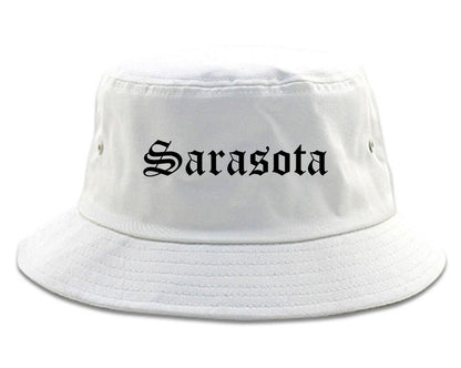 Sarasota Florida FL Old English Mens Bucket Hat White
