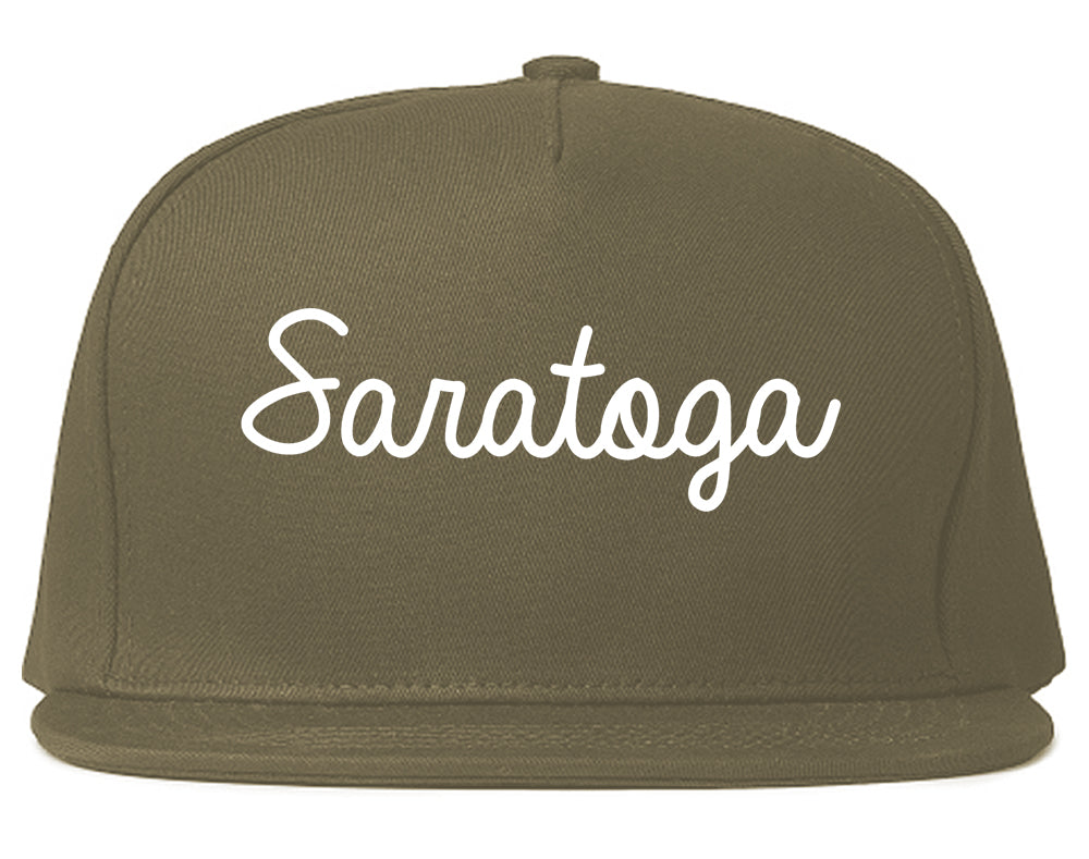Saratoga California CA Script Mens Snapback Hat Grey