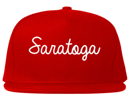 Saratoga California CA Script Mens Snapback Hat Red