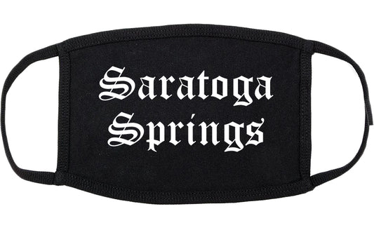 Saratoga Springs New York NY Old English Cotton Face Mask Black
