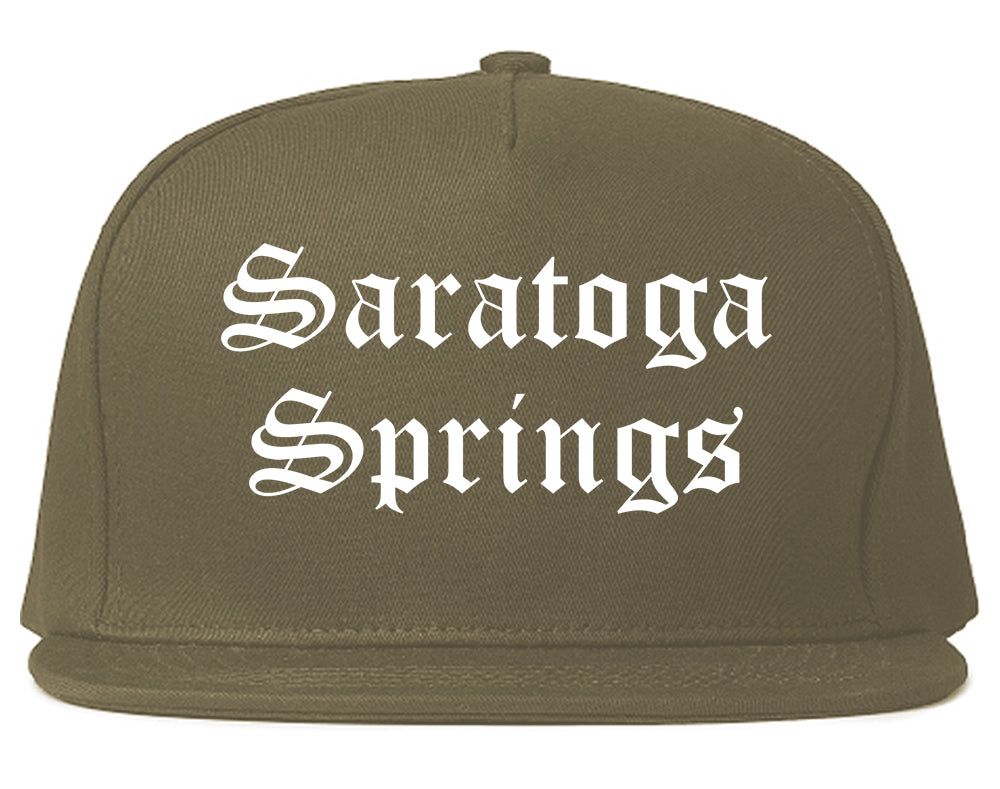 Saratoga Springs New York NY Old English Mens Snapback Hat Grey