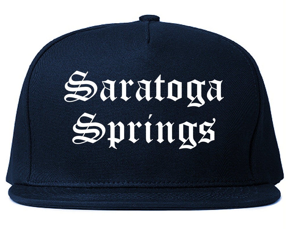 Saratoga Springs New York NY Old English Mens Snapback Hat Navy Blue