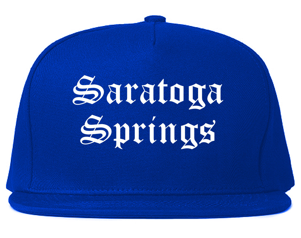 Saratoga Springs New York NY Old English Mens Snapback Hat Royal Blue