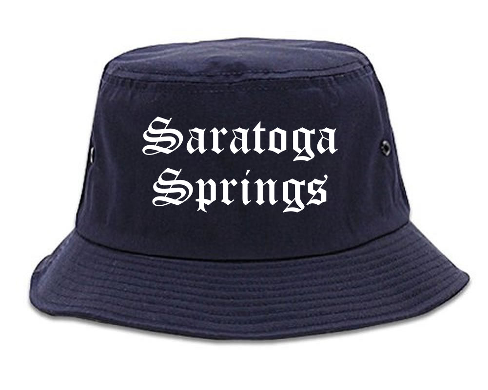 Saratoga Springs New York NY Old English Mens Bucket Hat Navy Blue