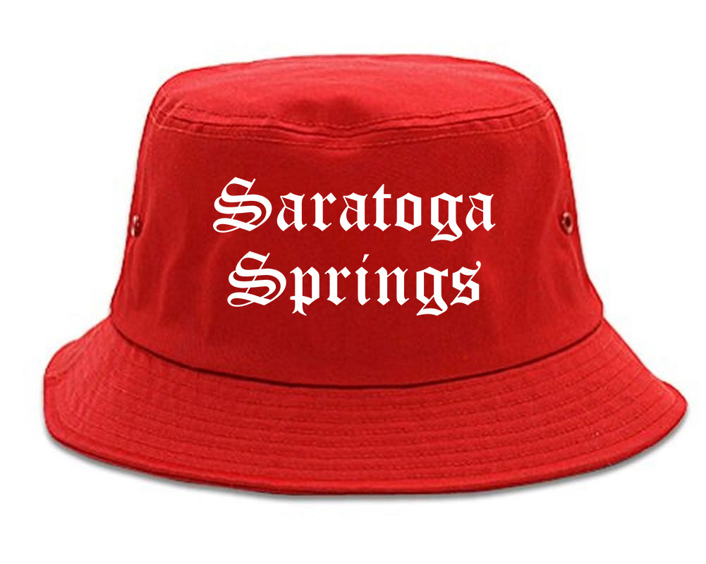 Saratoga Springs New York NY Old English Mens Bucket Hat Red