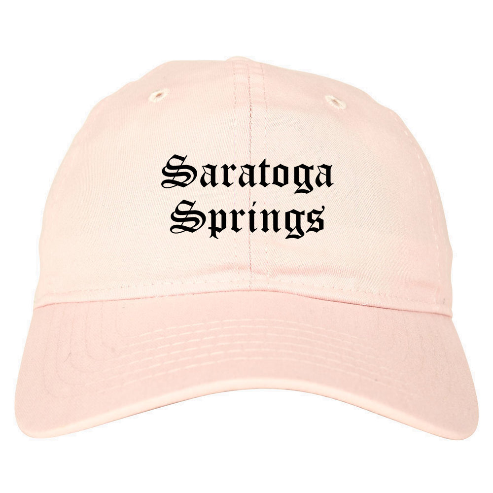 Saratoga Springs New York NY Old English Mens Dad Hat Baseball Cap Pink