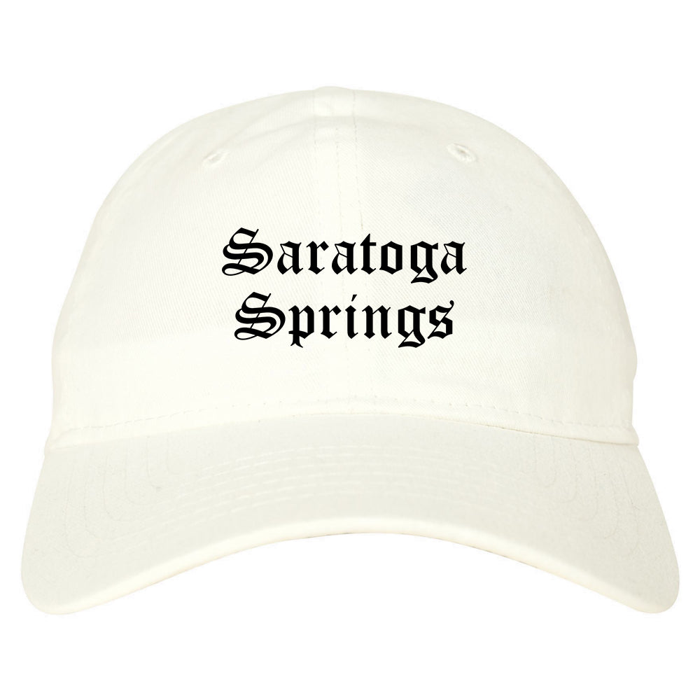 Saratoga Springs New York NY Old English Mens Dad Hat Baseball Cap White