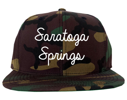 Saratoga Springs New York NY Script Mens Snapback Hat Army Camo