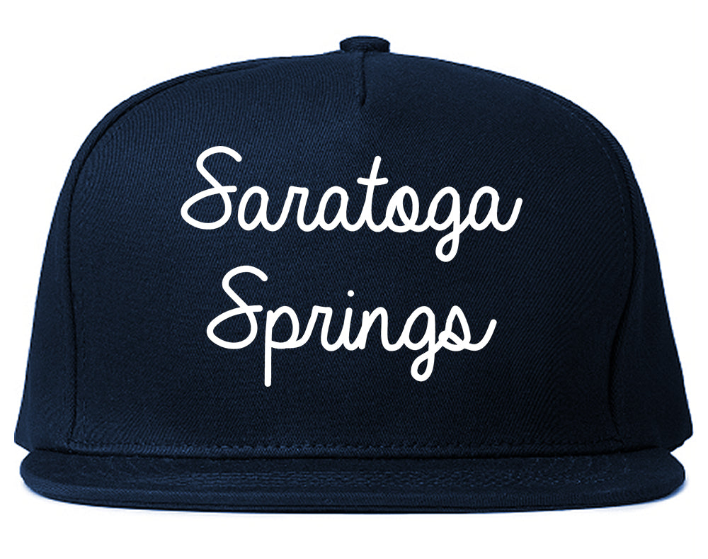 Saratoga Springs New York NY Script Mens Snapback Hat Navy Blue