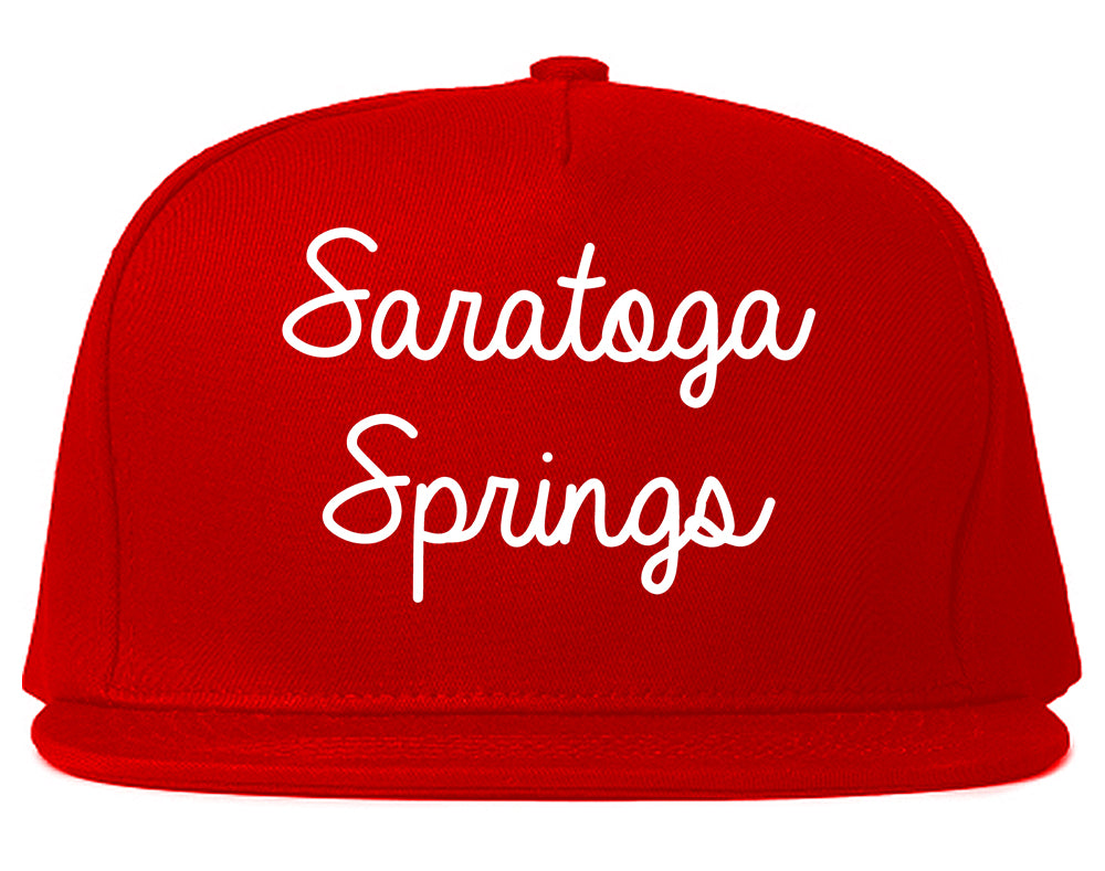 Saratoga Springs New York NY Script Mens Snapback Hat Red