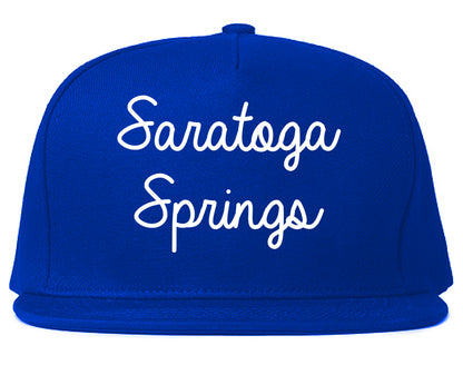 Saratoga Springs New York NY Script Mens Snapback Hat Royal Blue