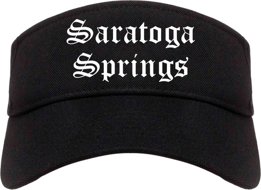 Saratoga Springs New York NY Old English Mens Visor Cap Hat Black