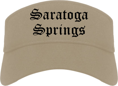 Saratoga Springs New York NY Old English Mens Visor Cap Hat Khaki